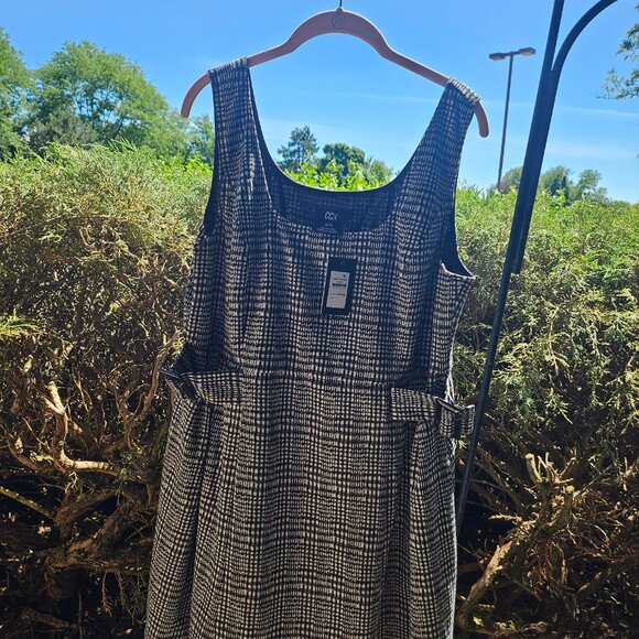 CCX City Chic Womens Plus S 16 Black White Houndstooth PINIFORE DRESS NWT Sexy - Picture 2 of 6